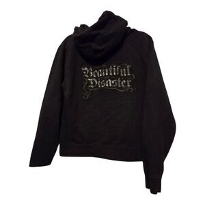Beautiful‎ Disaster Hoodie Sweatshirt Womens LG Black Grunge Goth Punk Witchy
